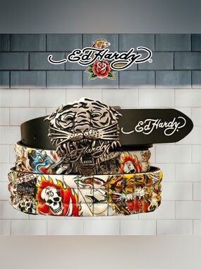 RARE Ed Hardy by Christian Audigier Y2K Cyber Grunge Studded Tiger Head Belt NWT